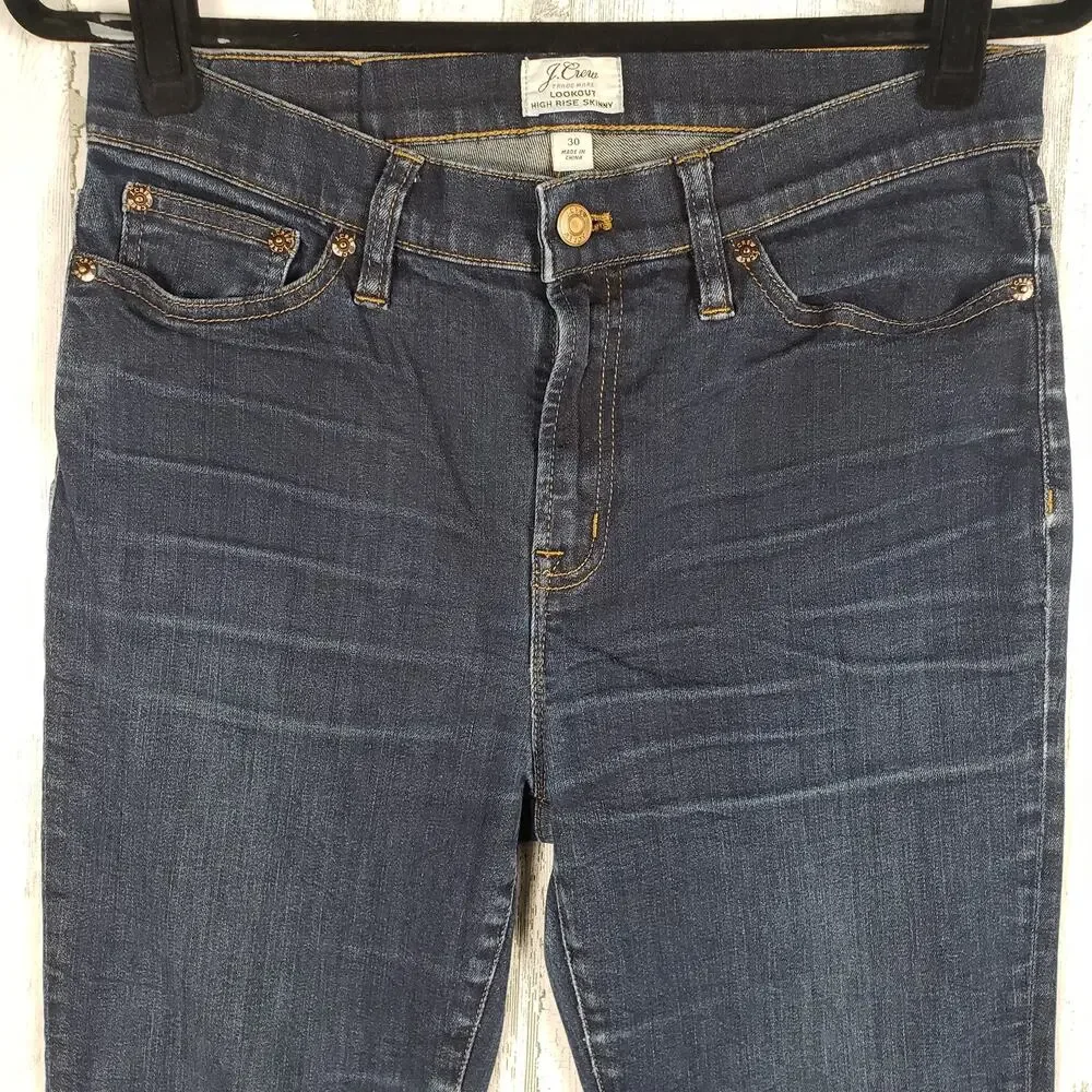 J. Crew Blue Denim Lookout High Rise Toothpick Skinny Jeans Women's Size 30